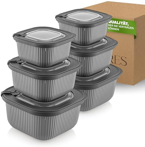 Viwares Frischhaltedosen im 6er Set mit transparentem Ventildeckel, Aufbewahrungsbehälter, Küche, stapelbar, BPA-frei, Kunststoff, Mikrowellen/Kühlschrankgeeignet, 3 Größen (600ml/1100ml/1800ml)