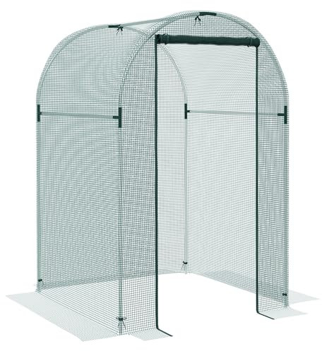 Outsunny Fruit Cage Bird Netting, Heavy Duty Fruit and Vegetable Protection Tent with Zipped Door, Anti Bird, Insects, Small Animals, 1.2 x 1.2 x 1.9m, Green
