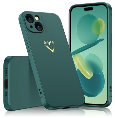 ScandiCasis for iPhone 13 Cute Case, Heart Pattern Soft Silicone Phone Case Protective Shockproof Cover for Women Girls, Green