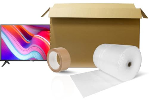 Cardboard TV Boxes with 10m Bubble Wrap & Tape for Moving | Strong Double Walled Solid moving cardboard boxes with Handles for TV Packing Storing & Shipping | Small | Best for TVs 40,49,59,75