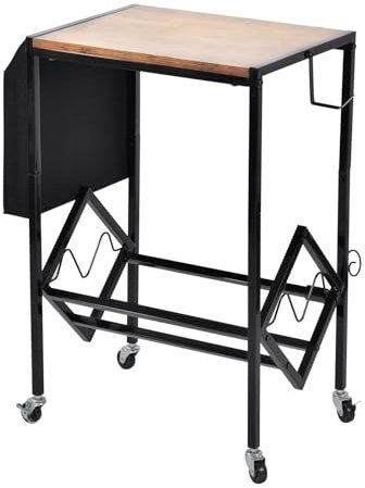 Soporte para discos de vinilo 2 en 1 con ruedas: soporte retro de madera y hierro para 80 discos con bolsa organizadora de tela extraíble para tocadiscos y revistas, con capacidad para 220 libras