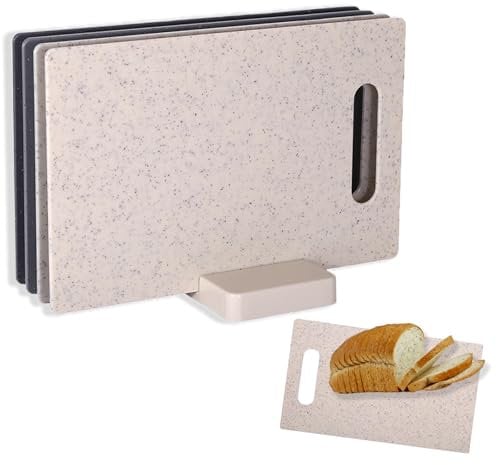Schneidebrett Kunststoff, Mehrfarbiges Küchenschneidebrett, 4 Stück Rock Appearance Schneidebrett, 28 x 18cm Geeignet für Brot Obst Gemüse, Frühstücksbrettchen Set mit Ständer