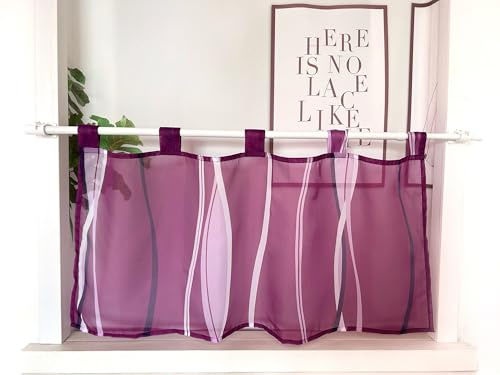 Daliena Scheibengardine mit Schlaufen Kurzgardine mit Wellenmuster Voile Gardinen Muster Bistrogardine Modern Küche, Gardinen für Kleine Fenster Wohnzimmer (BxH 120x45cm) Violett 1 stück