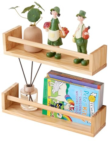 TREOAKWIS Wandregale Kinderzimmer, 2er-Set Bücherregal Kinder Schweberegal Wandregal MassivHolz Bücherregal Kinder Wand für Wohnzimmer Gewürzregal (40 cm)