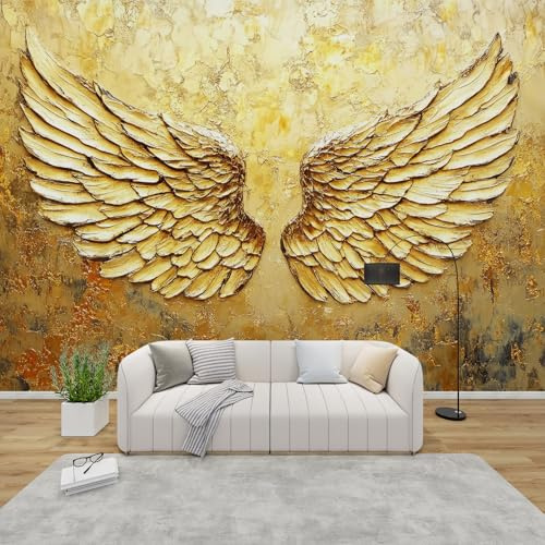 PaxGloz Fototapete Goldene Flügel Tapete Engelsflügel Luxuriöse Tapeten Vliestapete Modern Wandtapete Wohnzimmer Schlafzimmer Kinderzimmer Wanddeko Motivtapeten 350 x 256 cm (B x H)