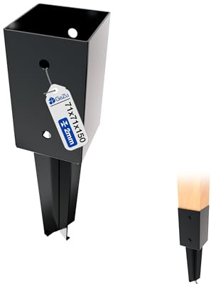 GeZu Impex Post Holder 71 x 71 x 350 mm | Black Power Coated Fence Holder Anchor Spike Concrete