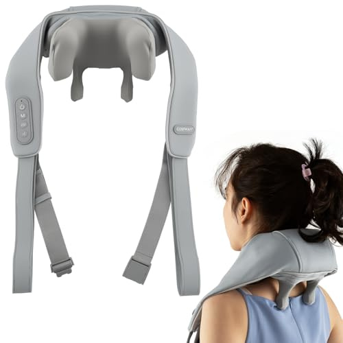 COSTWAY Nackenmassagegerät & Schulter Massagegerät mit 2 Heizstufen, 4D Shiatsu Rückenmassagegerät kabellos mit Tiefengewebekneten & integrierten 2500mAh Akku für Nacken, Rücken und Beine (Grau)