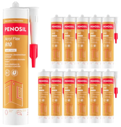 PENOSIL Acryl Flex 610 – Hochflexibler Acryl-Dichtstoff (±12,5%) – Helles Weiß, überstreichbar, VOC-arm – Für Innen & Außen, extra feine Oberfläche, elastisch, geruchlos – 12 x 300 ml