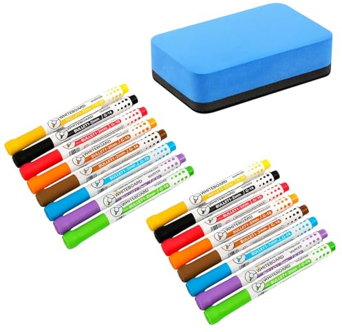 ZPSCXQ 16-Color Whiteboard Pens Set, Magnetic Whiteboard Markers with Eraser, White Board Pens and Erasers for Classroom, Office, Home, Fridge Organization