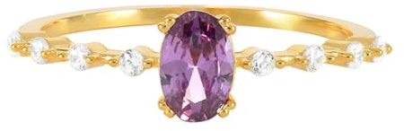 Stfery 14K Gold Ring, Stacking Ring Damen mit amethyst Ovalschliff, Stein Klein Ring Echt Gold Au585 Gr. 48 (15.3)
