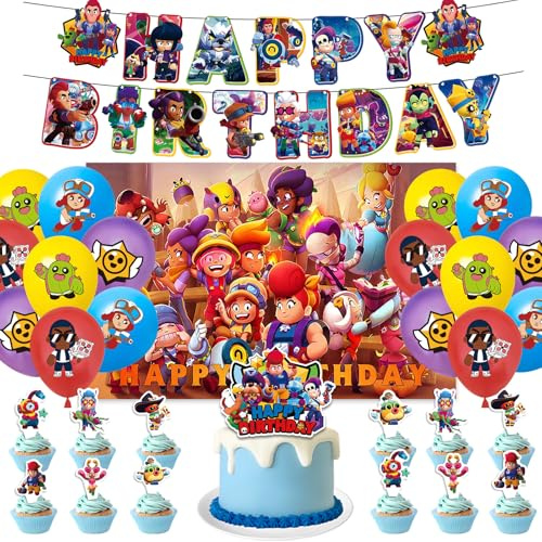 43 Stück Stars Geburtstagsdeko Set, Bral Strs Kindergeburtstag Deko, Cartoon Luftballons Geburtstag Dekoration Set für Kinder Jungen Mädchen Themenpartys Dekorationen