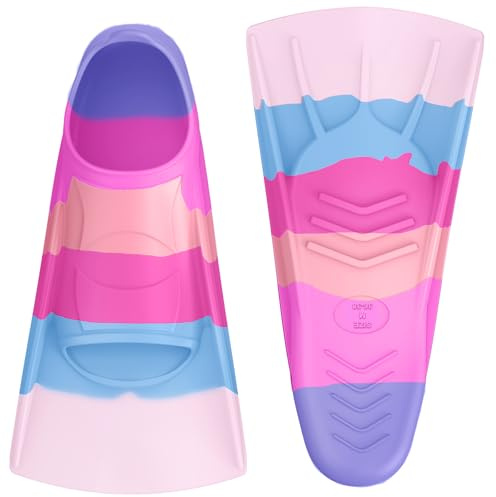 QcoQce Kinder Schwimmflossen aus Silikon | Kurzflossen zum Tauchen & Schnorcheln, Reisegröße mit Netzbeutel, für Pool & Strand, Größe 32-37, weich & flexibel.
