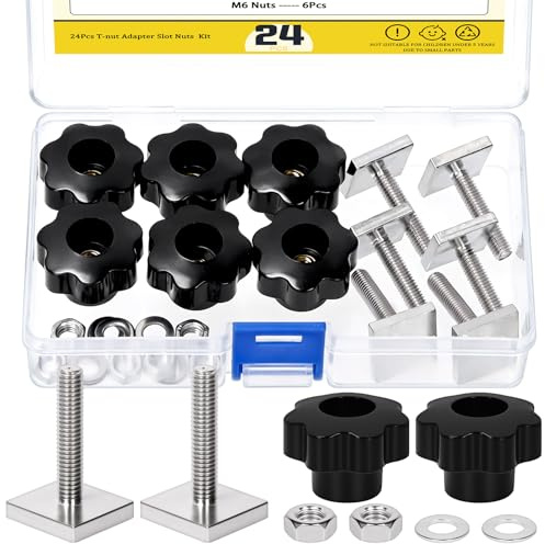 Mardatt 6-Pack M6 T Track Bolt and Star Knob Kit, Stainless Steel Roof Rack Bolts with Star Knobs, Hex Nu and Washers for Rail Carrier Rail Bracket Roof Box