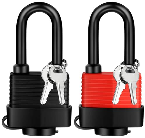 YIMSGO Vorhängeschloss Gleichschließend Wetterfest Wasserdicht Padlock Schloss Sicherheitsschloss Schlösser Kellerschloss Schloß Schl Vorhangschloss für Gartentor Garagentor (1 Rot/1 Schwarz)