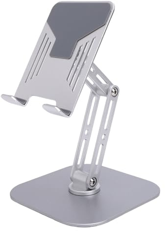 Fabater Tabletthållare för Skrivbord, 360° Vridbart Hopfällbart Tablettställ, Hållare för Stationär Mobiltelefon, Bärbart Bildskärmsfäste, Flera Vinklar Justerbar (Silver)