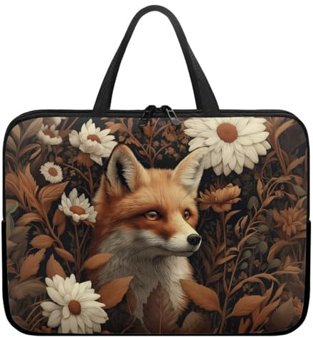 ZIATUBLES Laptop Case with Handle Laptop Sleeve Retro Daisy Fox Print Traveling Computer Bag Compatible with 10-17 inch Notebook Carrying Bag Briefcase, 13inch