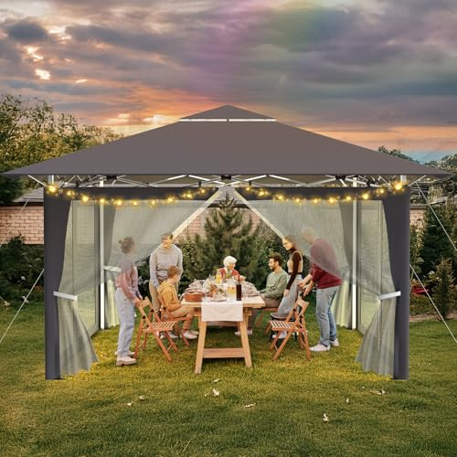 Pop Up Tonnelle de Jardin 3x6m,Tonnelle Pliante,Tente de Camping avec 4 Moustiquaires、Sac de Transport,Imperméable,Anti UV50+，Hauteur Réglable，Tente Réception,Barnum Pliante pour Exterieur,Anthracite