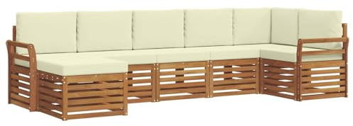 vidaXL Sofagarnituren 7 pcs Natur und Creme Massivholz Akazie, Moderner Garten-Sofa, Robustes Lounge-Set, stylische Möbel für gemütliches Terrassen-Sitzen