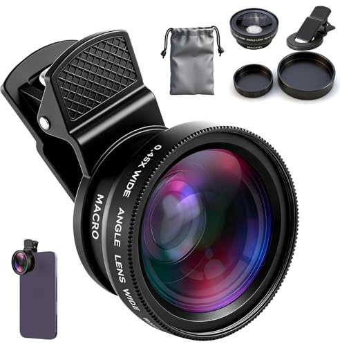 2-in-1 Handy Kamera Objektiv Set, 0.45X Weitwinkel & 12.5X Makro Objektiv | für den meisten Smartphones, Kompakte Dual-Linse, Ideal für Reisen & Naturfotografie