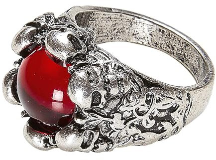 W WIDMANN MILANO Party Fashion 46753 - Totenkopfring, mit rotem Juwel, Schmuck, Karneval, Mottoparty, Halloween