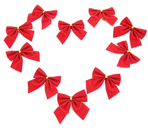 ROSENICE 10Pcs Schleifen Zierschleifen Bowtie Weihnachts baumschmuck Dekoration Weihnachts deko(rot)