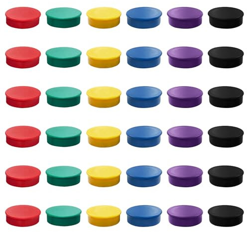 Pack of 12 Strong Assorted Coloured Round Flat Magnets - 24mm Whiteboard Office Fridge - by Janrax