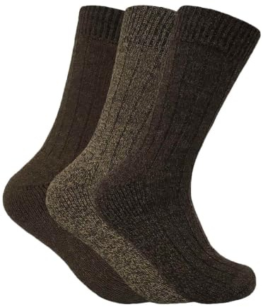 3 Pair Mens Thick Cushioned Winter Warm Wool Walking Hiking Socks for Boots | Thermoregulating Fibre | Cold Weather Essential | Trekking Footwear | Extra Padding | Heat Retaining Layer