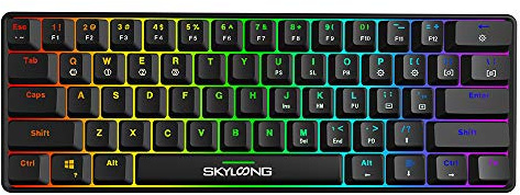 SKYLOONG GK61 SK61 60% Mechanical Gaming Keyboard (61Key Black, Gateron Optical Blue Switc)