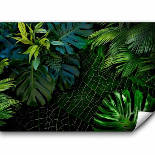 murando - Papier peint panoramique nature 100x70 cm - Revêtement mural décoration pour chambre salon - Design moderne - Vert bleu - Jungle feuilles nature nuit plantes tropical b-C-0224-a-a