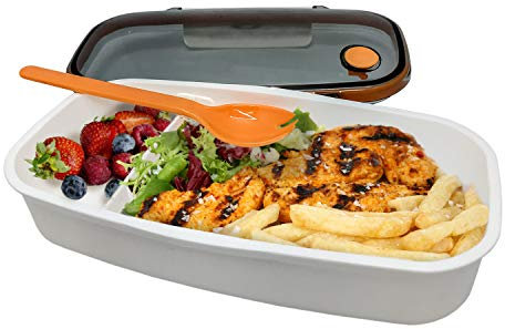 NERTHUS FIH 411 Lunch Box hermético Individual con Cuchara, Blanco/Naranja/Gris, Única