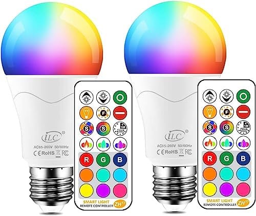 iLC LED Lampe ersetzt 85W, 1050 Lumen, RGB Glühbirne mit Fernbedienung Farbwechsel Farbige Birne warmweiß (2700 Kelvin), Edison E27 (2-er Pack)