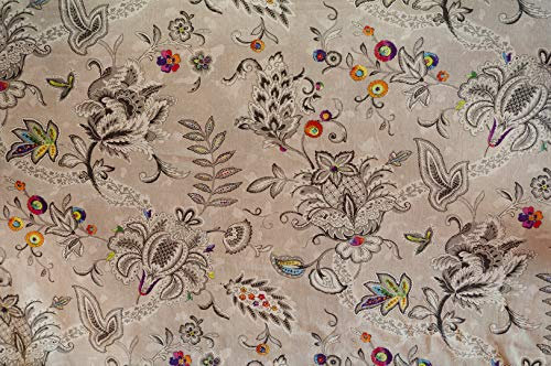 Stoffeldorado - Meterware Dekostoff, Multicolor Ornamente Blumen Blätter 100% Leinen 140 cm Breite