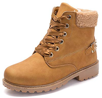 Neoker - Stivaletti invernali da donna, foderati, caldi, combat Boots, kaki, grigio, rosa, 36-41, Marrone (cachi), 40 EU