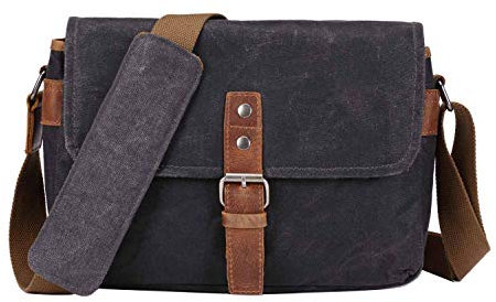 Neuleben Vintage Kameratasche Fototasche aus Wasserdicht Canvas Camera Bag Umhängetasche für SLR Systemkamera (Dunkelgrau)