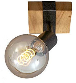 BRILONER - Wandleuchte Innen schwenkbar, Vintage, Holzbasis, Wandlampe innen, Wandstrahler, Wandlicht, Wandbeleuchtung, Schlafzimmer, Flurlampe, Wall Light, 10x10,3x9 cm, Holz-Schwarz