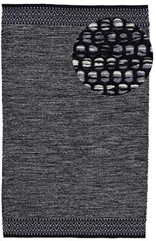 carpetfine Baumwollteppich Kelim Mia Schwarz 160x230 cm | Moderner Teppich für Wohn- und Schlafzimmer