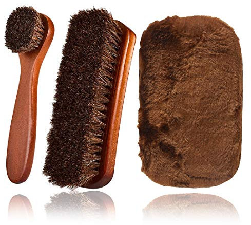 Kinear Premium Horsehair Brushes - High Shine Buffing Brushes with Natural Horsehair Bristle, Plush Polishing Glove for Boots, Shoes, Car Seats, Sofas