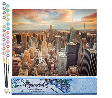 Figured'Art Peinture par Numéro Adulte Coucher de soleil sur New York - Activité Manuelle Kit de Loisir Créatif DIY Numéro d'Art Complet - 40x50cm sans châssis en bois