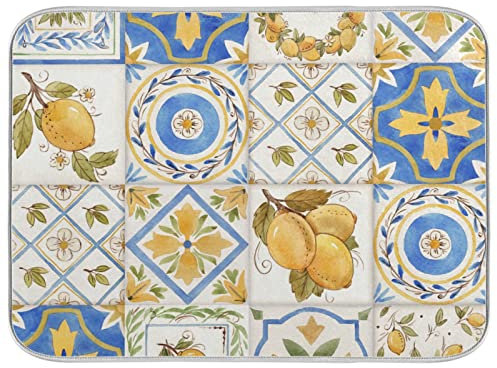 Alfombrilla absorbente para secar platos, vintage, acuarela, limones, escurridor, almohadilla protectora para salvamanteles con lazo para colgar para encimeras de cocina, frigorífico, 46x60 cm