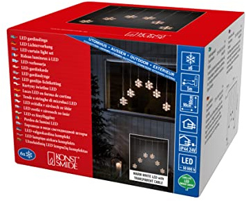 Konstsmide Christmas LED Snowflake Light Curtain/Outdoor or Indoor (IP44) / 48 Warm White Diodes/Transparent Cable