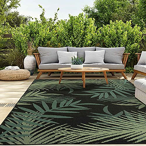 VIMODA In- und Outdoor Teppich Terrassen & Balkon Küche Teppich Palmen Design Schwarz, Maße:Ø 200 cm Rund