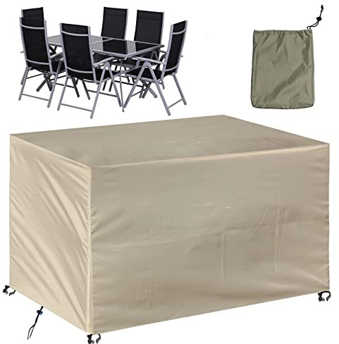 YSJYYHP Abdeckplane Gartenmöbel,280x140x90cm Schutzhülle Gartentischabdeckung Möbelsets,420D Oxford Gewebe Abdeckhaube,für Garten Möbel Gartentisch-Beige