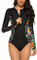 Ruuione Women's One-Piece Long Sleeve Sports Surfing Swimsuit Chest with Zip Swimwear(M,3Jungle)