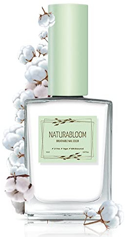 NATURABLOOM Breathable Nail Polish (Soft Cotton) - 21 Free, Natural, Vegan, Water Permeable White Nail Polish - Quick Dry, Non Chip, Long-Lasting White Nail Varnish, Nourish & Strengthen Nails