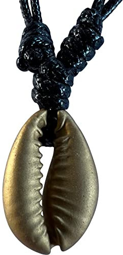 ELLU Gold Colour Shell Pendant Necklace Black Cord Chain Mens Womens Beach Jewellery