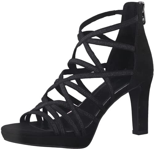 MARCO TOZZI Damen Sandalen mit Absatz Glitzer Vegan, Schwarz (Black Comb), 37 EU