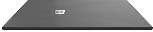 nuie NLT71064 Modern Bathroom Slimline Rectangular Shower Tray - Grill Not Included, 900mm x 1700mm, Slate Grey