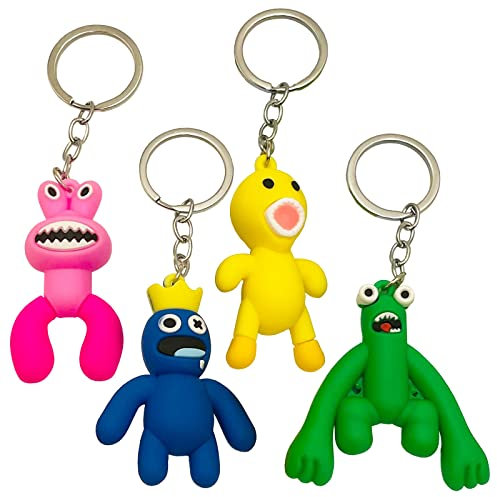 FAMILIO 4 Stück Rainbow Friend Schlüsselanhänger Spielzeug,Silikon Schlüsselbund Süßer Schlüsselanhänger mit Glocken Schlüsselanhänger für Erwachsene und Kinder sind für Rucksäcke Schlüssel geeignet