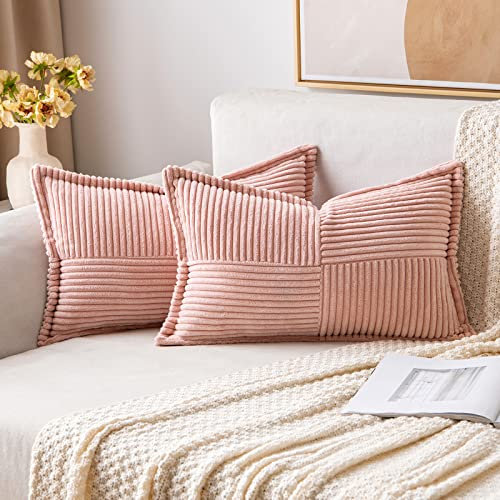 MIULEE 2er Set Kordsamt Kissenbezüge Samtkissen Weich Dekokissen Dekorativ Kissenbezug Modern Kissenhülle Sofakissen Zierkissen Couchkissen für Wohnzimmer Schlafzimmer Rosa 40x60 cm