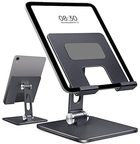Tablet Stand, Adjustable Tablet Holder - Aluminum Minimalist Desktop Stand Dock Compatible with New iPad 2022 Pro 9.7, 10.5, 12.9, Air mini 2 3 4 5 6, Switch, Samsung Tab, Other Tablets etc (Grey)